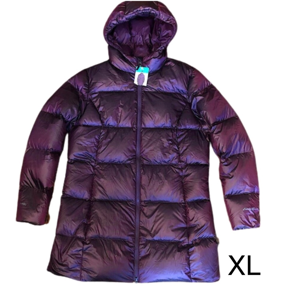 EDDIE BAUER Women's Burgundy LUNA PEAK Quilted Down Hooded Parka Size XL
